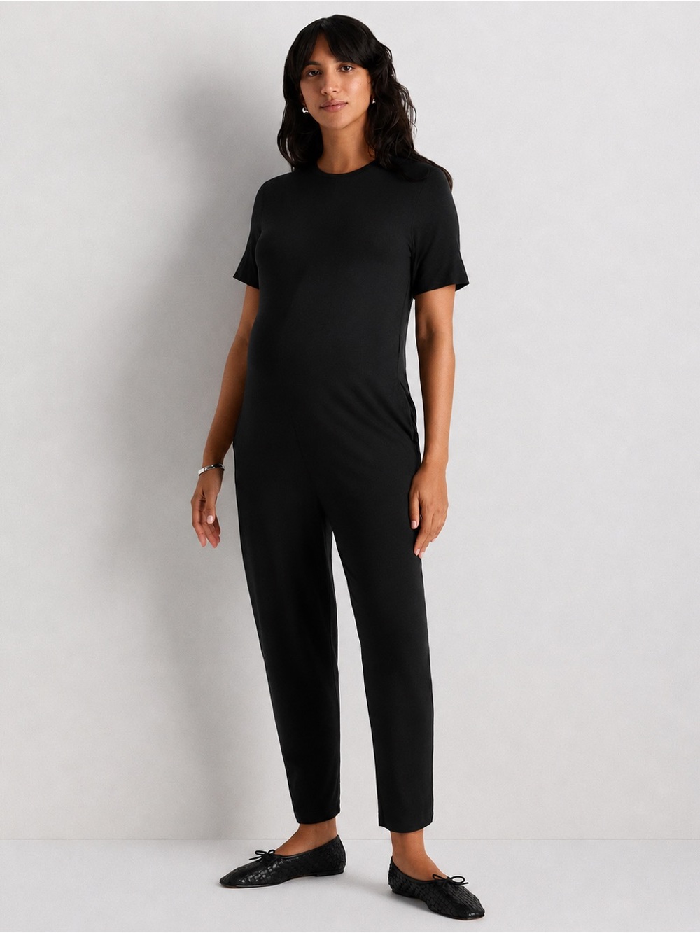 NEW Quince Bamboo Jersey Maternity Everyday Jumpsuit Black Womens Small NWT Soft
